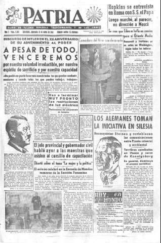 'Patria  : diario de Falange Española Tradicionalista y de las J.O.N.S.' - Año X Número 2552  - 1945 Enero 31