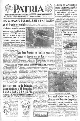 'Patria  : diario de Falange Española Tradicionalista y de las J.O.N.S.' - Año X Número 2555  - 1945 Febrero 03