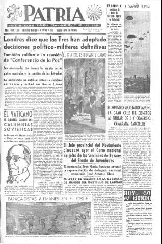 'Patria  : diario de Falange Española Tradicionalista y de las J.O.N.S.' - Año X Número 2562  - 1945 Febrero 11