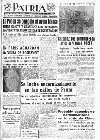 'Patria  : diario de Falange Española Tradicionalista y de las J.O.N.S.' - Año X Número 2565 2ª ed. - 1945 Febrero 15