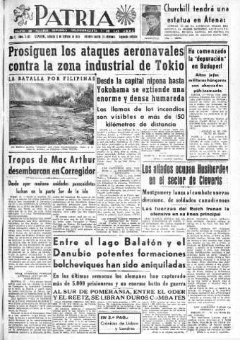 'Patria  : diario de Falange Española Tradicionalista y de las J.O.N.S.' - Año X Número 2567 2ª ed. - 1945 Febrero 17