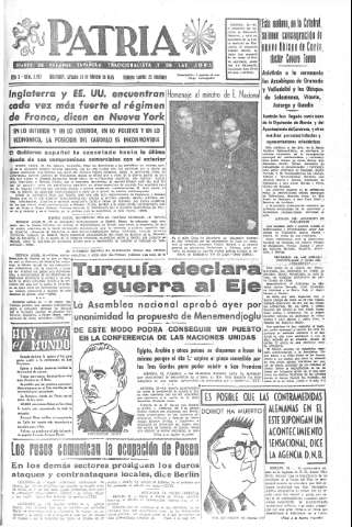 'Patria  : diario de Falange Española Tradicionalista y de las J.O.N.S.' - Año X Número 2572  - 1945 Febrero 24