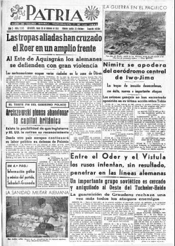'Patria  : diario de Falange Española Tradicionalista y de las J.O.N.S.' - Año X Número 2573 2ª ed. - 1945 Febrero 26