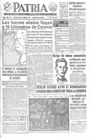 'Patria  : diario de Falange Española Tradicionalista y de las J.O.N.S.' - Año X Número 2574  - 1945 Febrero 27
