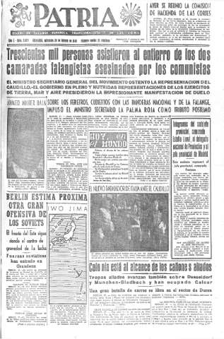 'Patria  : diario de Falange Española Tradicionalista y de las J.O.N.S.' - Año X Número 2575  - 1945 Febrero 28