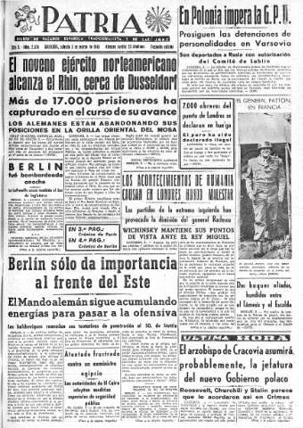 'Patria  : diario de Falange Española Tradicionalista y de las J.O.N.S.' - Año X Número 2578 2ª ed. - 1945 Marzo 03