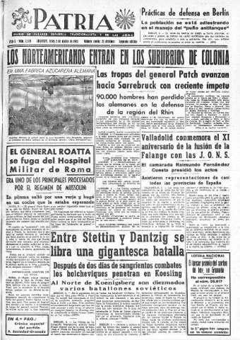 'Patria  : diario de Falange Española Tradicionalista y de las J.O.N.S.' - Año X Número 2579 2ª ed. - 1945 Marzo 05