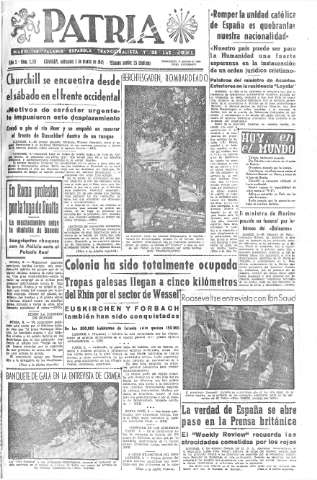 'Patria  : diario de Falange Española Tradicionalista y de las J.O.N.S.' - Año X Número 2571  - 1945 Marzo 07