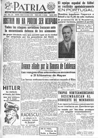 'Patria  : diario de Falange Española Tradicionalista y de las J.O.N.S.' - Año X Número 2573 2ª ed. - 1945 Marzo 09
