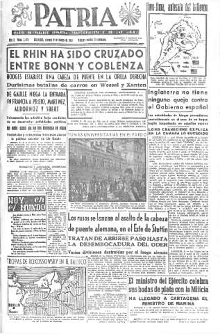 'Patria  : diario de Falange Española Tradicionalista y de las J.O.N.S.' - Año X Número 2573  - 1945 Marzo 09