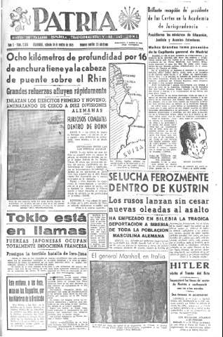 'Patria  : diario de Falange Española Tradicionalista y de las J.O.N.S.' - Año X Número 2574  - 1945 Marzo 10