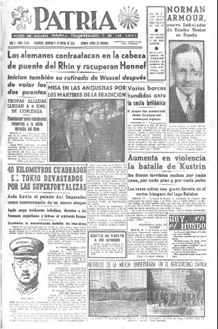 'Patria  : diario de Falange Española Tradicionalista y de las J.O.N.S.' - Año X Número 2575  - 1945 Marzo 11