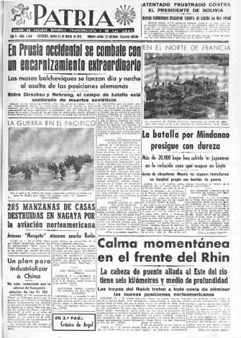 'Patria  : diario de Falange Española Tradicionalista y de las J.O.N.S.' - Año X Número 2576 2ª ed. - 1945 Marzo 13