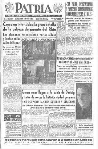 'Patria  : diario de Falange Española Tradicionalista y de las J.O.N.S.' - Año X Número 2576  - 1945 Marzo 13