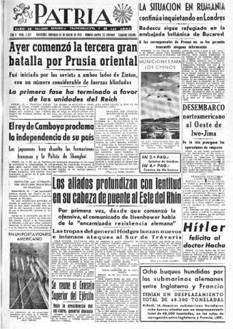 'Patria  : diario de Falange Española Tradicionalista y de las J.O.N.S.' - Año X Número 2577 2ª ed. - 1945 Marzo 14