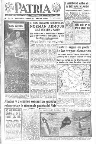 'Patria  : diario de Falange Española Tradicionalista y de las J.O.N.S.' - Año X Número 2577  - 1945 Marzo 14