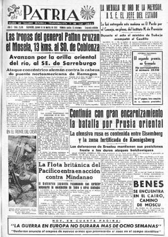 'Patria  : diario de Falange Española Tradicionalista y de las J.O.N.S.' - Año X Número 2578 2ª ed. - 1945 Marzo 15
