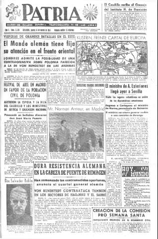 'Patria  : diario de Falange Española Tradicionalista y de las J.O.N.S.' - Año X Número 2578  - 1945 Marzo 15