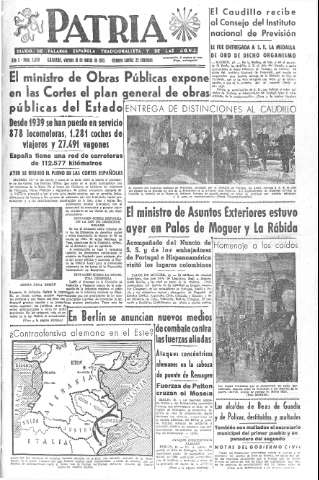 'Patria  : diario de Falange Española Tradicionalista y de las J.O.N.S.' - Año X Número 2579  - 1945 Marzo 16
