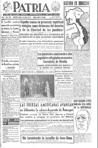 'Patria  : diario de Falange Española Tradicionalista y de las J.O.N.S.' - Año X Número 2580  - 1945 Marzo 17