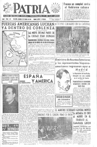 'Patria  : diario de Falange Española Tradicionalista y de las J.O.N.S.' - Año X Número 2581  - 1945 Marzo 18