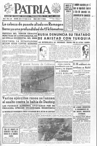 'Patria  : diario de Falange Española Tradicionalista y de las J.O.N.S.' - Año X Número 2584  - 1945 Marzo 22