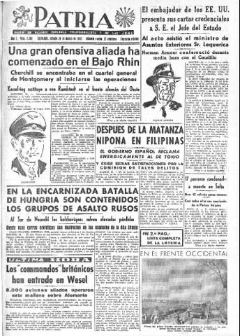'Patria  : diario de Falange Española Tradicionalista y de las J.O.N.S.' - Año X Número 2586 2ª ed. - 1945 Marzo 24