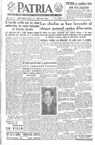 'Patria  : diario de Falange Española Tradicionalista y de las J.O.N.S.' - Año X Número 2587  - 1945 Marzo 25