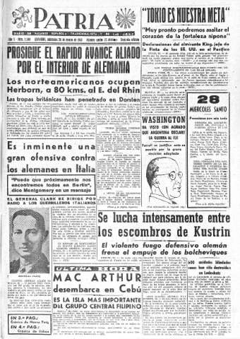 'Patria  : diario de Falange Española Tradicionalista y de las J.O.N.S.' - Año X Número 2589 2ª ed. - 1945 Marzo 28