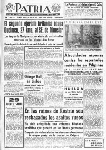 'Patria  : diario de Falange Española Tradicionalista y de las J.O.N.S.' - Año X Número 2590 2ª ed. - 1945 Marzo 29