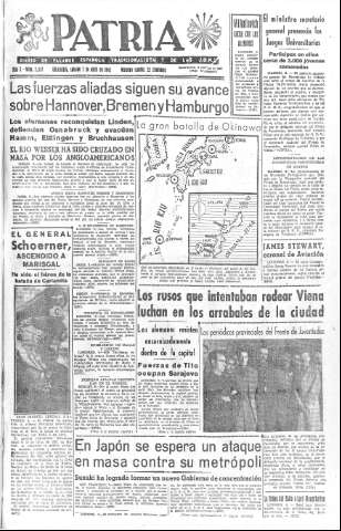 'Patria  : diario de Falange Española Tradicionalista y de las J.O.N.S.' - Año X Número 2597  - 1945 Abril 07