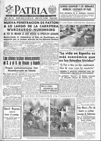 'Patria  : diario de Falange Española Tradicionalista y de las J.O.N.S.' - Año X Número 2599 2ª ed. - 1945 Abril 10