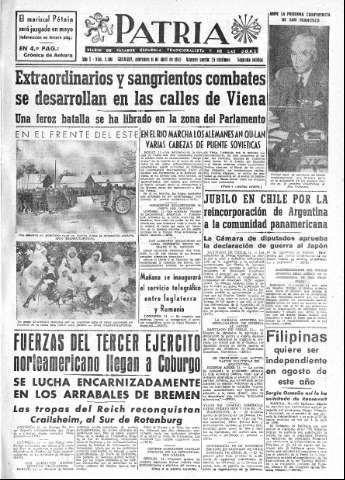 'Patria  : diario de Falange Española Tradicionalista y de las J.O.N.S.' - Año X Número 2600 2ª ed. - 1945 Abril 11