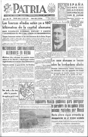 'Patria  : diario de Falange Española Tradicionalista y de las J.O.N.S.' - Año X Número 2601  - 1945 Abril 12