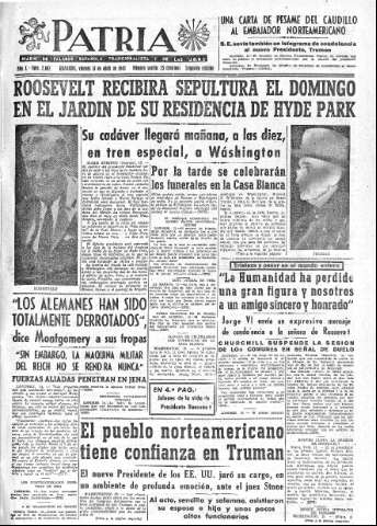 'Patria  : diario de Falange Española Tradicionalista y de las J.O.N.S.' - Año X Número 2602 2ª ed. - 1945 Abril 13