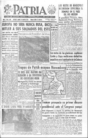 'Patria  : diario de Falange Española Tradicionalista y de las J.O.N.S.' - Año X Número 2605  - 1945 Abril 17