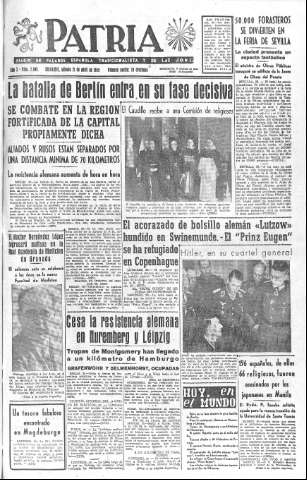 'Patria  : diario de Falange Española Tradicionalista y de las J.O.N.S.' - Año X Número 2609  - 1945 Abril 21