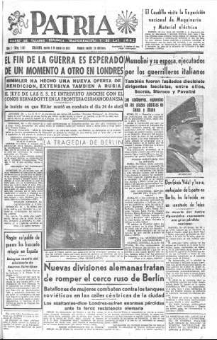 'Patria  : diario de Falange Española Tradicionalista y de las J.O.N.S.' - Año X Número 2617  - 1945 Mayo 01