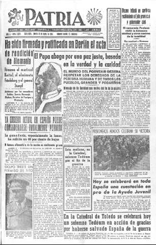'Patria  : diario de Falange Española Tradicionalista y de las J.O.N.S.' - Año X Número 2625  - 1945 Mayo 10