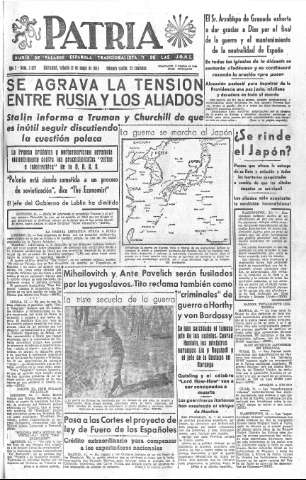 'Patria  : diario de Falange Española Tradicionalista y de las J.O.N.S.' - Año X Número 2627  - 1945 Mayo 12