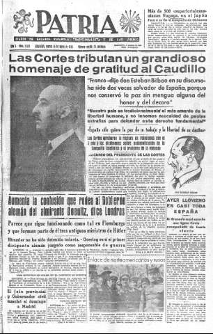 'Patria  : diario de Falange Española Tradicionalista y de las J.O.N.S.' - Año X Número 2629  - 1945 Mayo 15
