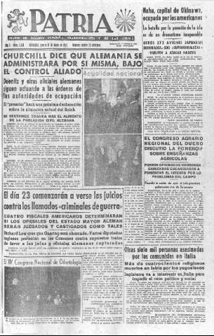 'Patria  : diario de Falange Española Tradicionalista y de las J.O.N.S.' - Año X Número 2631  - 1945 Mayo 17