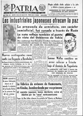 'Patria  : diario de Falange Española Tradicionalista y de las J.O.N.S.' - Año X Número 2632 2ª ed. - 1945 Mayo 18