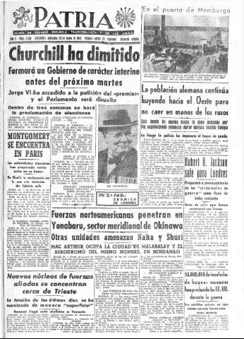 'Patria  : diario de Falange Española Tradicionalista y de las J.O.N.S.' - Año X Número 2636 2ª ed. - 1945 Mayo 23