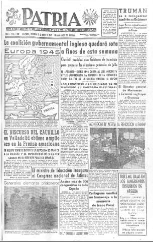 'Patria  : diario de Falange Española Tradicionalista y de las J.O.N.S.' - Año X Número 2636  - 1945 Mayo 23