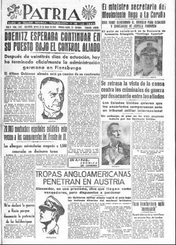 'Patria  : diario de Falange Española Tradicionalista y de las J.O.N.S.' - Año X Número 2637 2ª ed. - 1945 Mayo 24