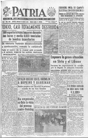 'Patria  : diario de Falange Española Tradicionalista y de las J.O.N.S.' - Año X Número 2640  - 1945 Mayo 27