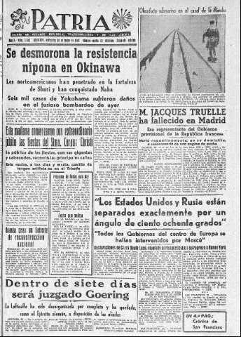 'Patria  : diario de Falange Española Tradicionalista y de las J.O.N.S.' - Año X Número 2642 2ª ed. - 1945 Mayo 30