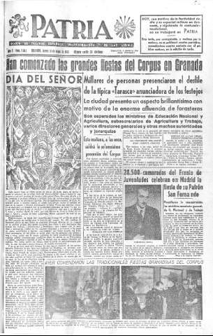 'Patria  : diario de Falange Española Tradicionalista y de las J.O.N.S.' - Año X Número 2643  - 1945 Mayo 31
