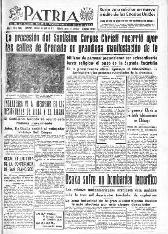 'Patria  : diario de Falange Española Tradicionalista y de las J.O.N.S.' - Año X Número 2643 2ª ed. - 1945 Junio 01